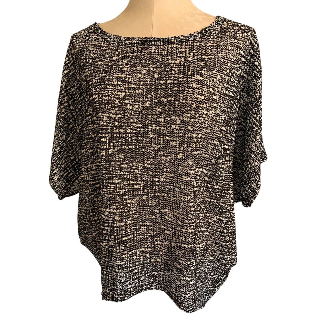 Small Medium Mizumi Woven Short Sleeve Shirt Women's Black White Stretch